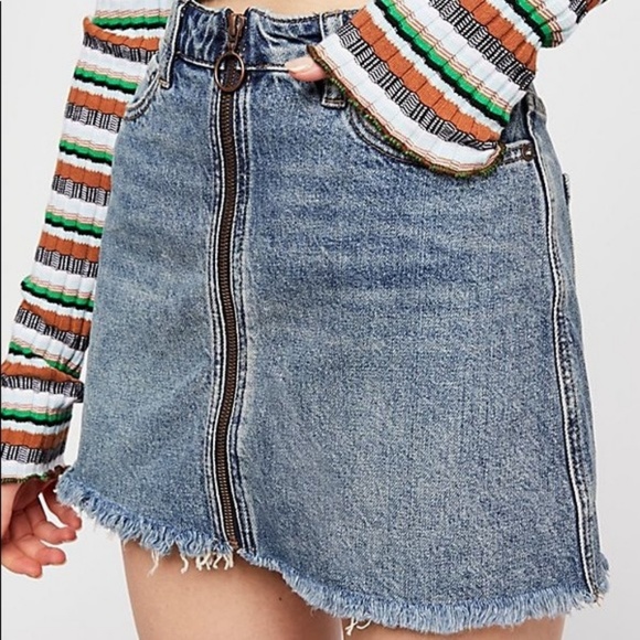 Free People Zip It Up Mini Denim Skirt in Copper Blue - Picture 2 of 6